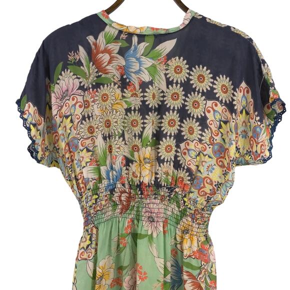 Johnny Was Floral Silk Midi Dress with Smocked Waist - Picture 6 of 10
